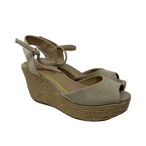 Splendid Espadrille Wedge Peeptoe Ankle Strap Sandals Womens Sz 9 Tan Suede